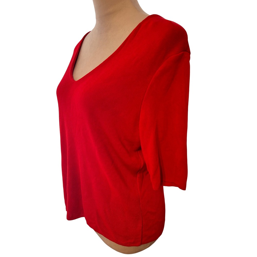 Vintage Brenda French French Rags Women's Knit Top Red V-Neck Ribbed Rayon Large